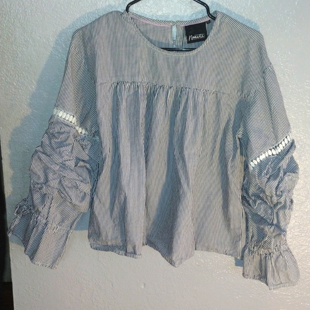 Nautical Striped Nanette Lepore with Unique Puffed Sleeve M